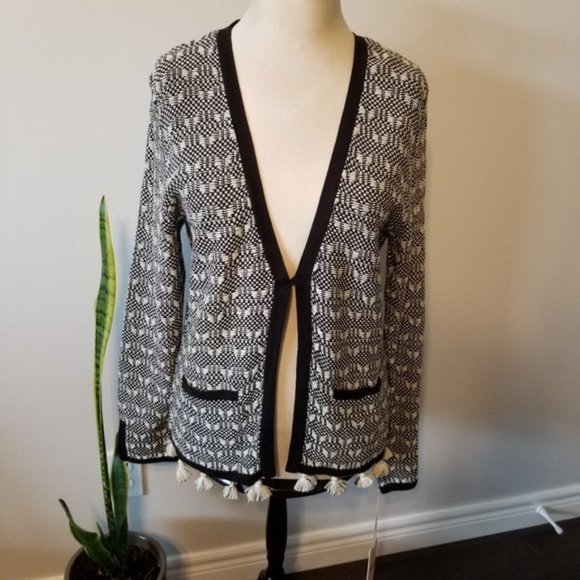NWT Nanette Lepore Textured Tassel Boho Jacket Cardigan Black and Cream …‌ - Picture 4 of 13